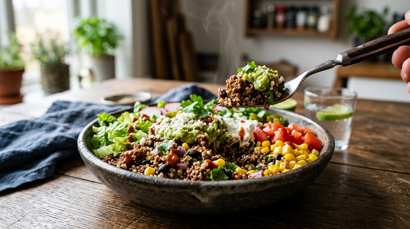 Mexicansk Taco-skål med krydret oksekød og quinoa